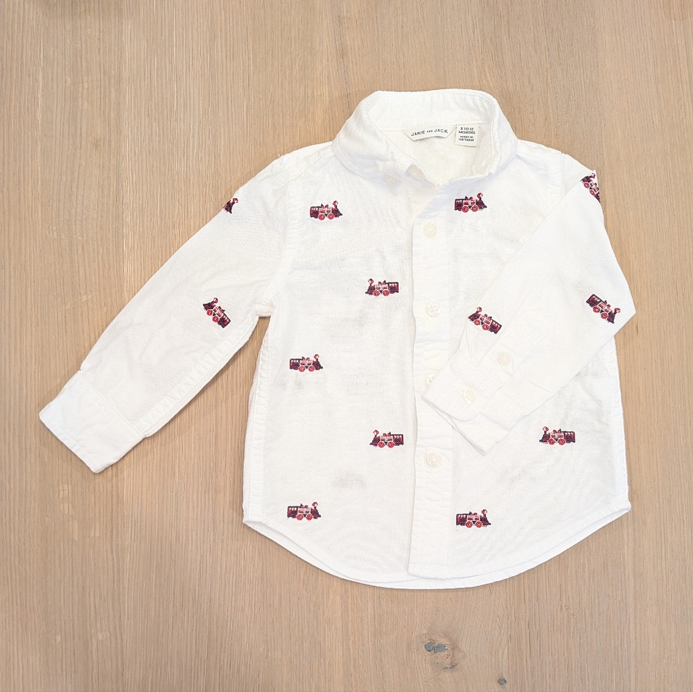 Janie and Jack White Shirt with Red Train Design